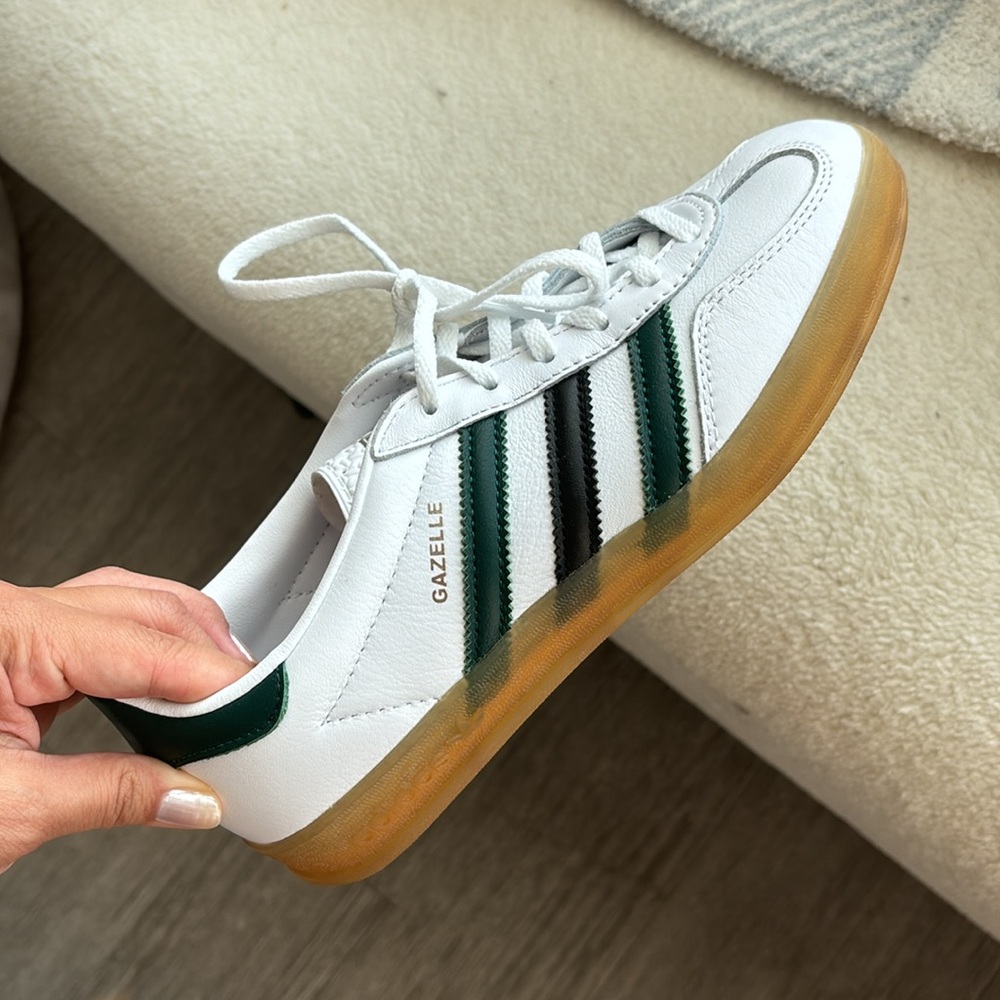 adidas Gazelle White with Dark Green and Black Stripes